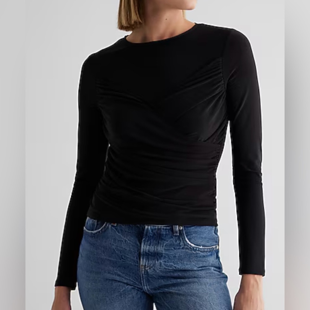 Express Cross runch sides wrap like long sleeve top black size XS NWT